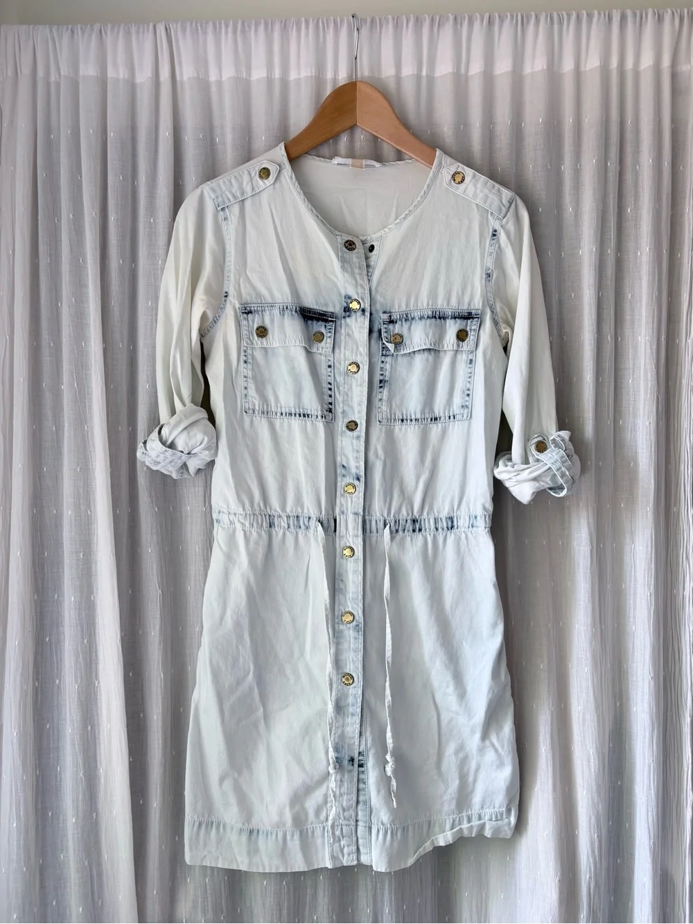 Michael Kors Light Wash Denim Midi Shirt Dress